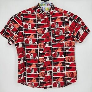 VSTR Shirt Mens XL Red Comic‎ Book Burlesque Print Short Sleeve Button Up